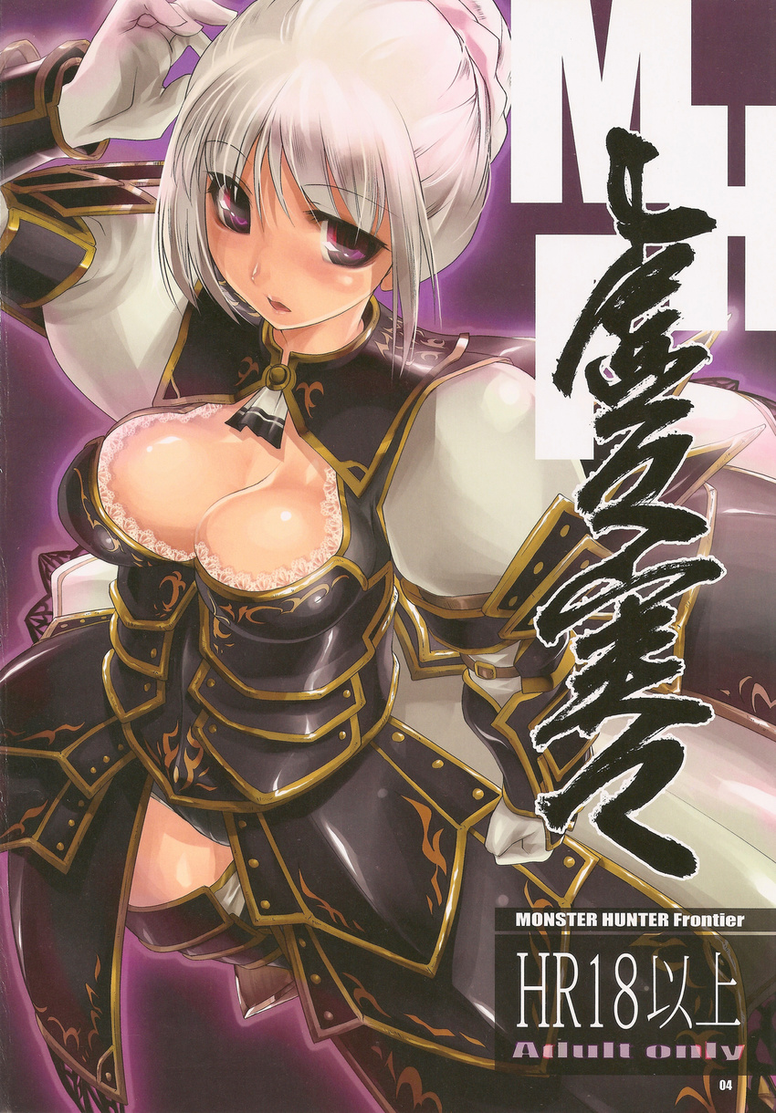 armor cleavage fujiya_honten hujiya_honten monster_hunter oppai purple_eyes white_hair