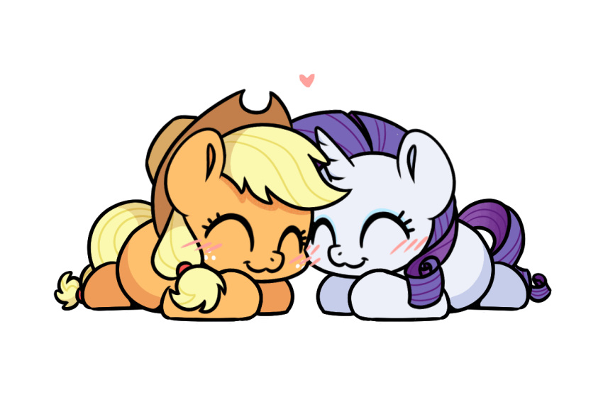 animated applejack_(mlp) blush clothing cowboy_hat duo equid equine female female/female friendship_is_magic hasbro hat headgear headwear heart_symbol horn horse mammal my_little_pony mythological_creature mythological_equine mythology pony rarity_(mlp) smile sugar_morning symbol unicorn white_body