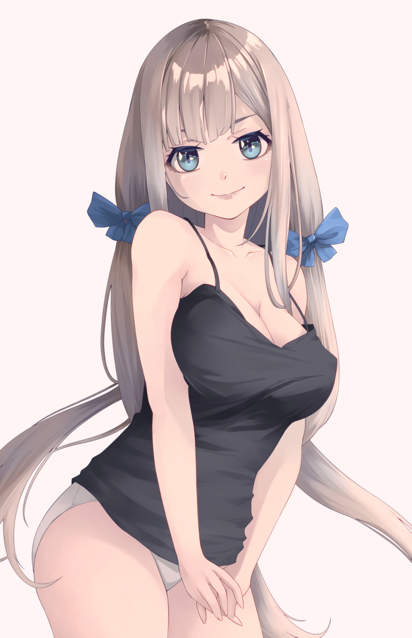 black_camisole blue_eyes breasts camisole cleavage cowboy_shot female grey_hair highres kantai_collection large_breasts low_twintails maryland_(kancolle) neko_no_hige panties simple_background solo twintails underwear white_background white_panties