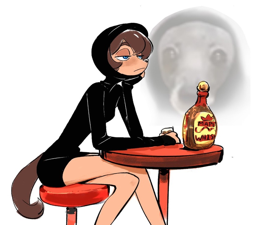 2020 alcohol anthro beverage blue_eyes canid canine canis colo domestic_dog drunk female humor mammal misha_(colo) simple_background sitting solo substance_intoxication whiskey white_background