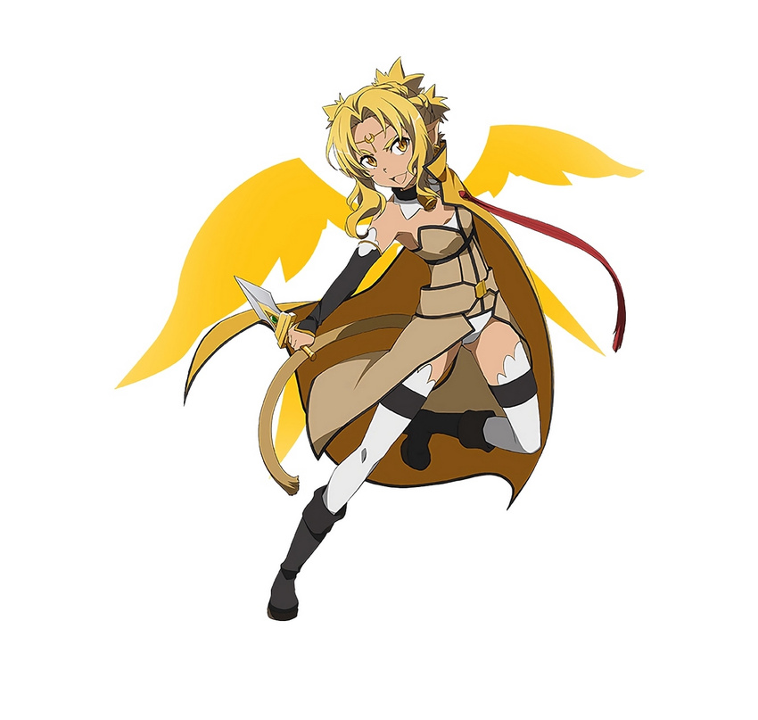 alicia_rue animal_ears blonde_hair brown_tail cat_ears cat_girl dagger dark-skinned_female dark_skin detached_sleeves energy energy_wings fairy fairy_wings female highres holding holding_dagger holding_knife holding_weapon knife long_hair magic multiple_wings official_art open_mouth panties pointy_ears simple_background solo sword_art_online sword_art_online:_code_register thighhighs underwear weapon white_background white_panties white_thighhighs wings yellow_eyes yellow_wings