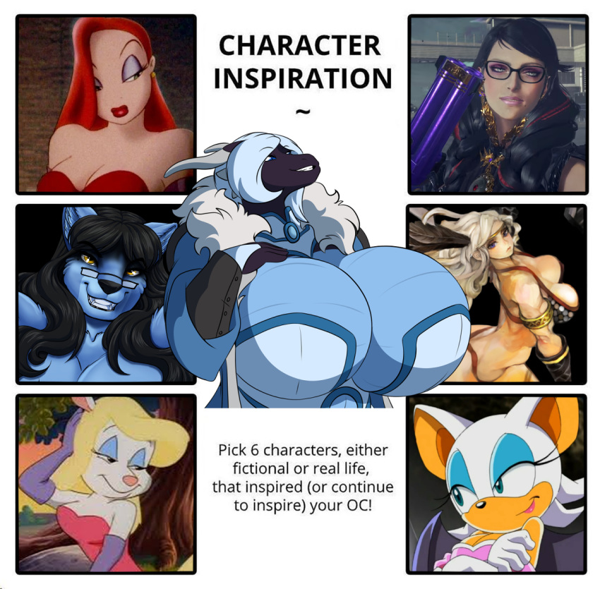 amazon_(dragon's_crown) animaniacs bayonetta bayonetta_(character) black_hair black_nose blonde_hair blue_body blue_eyes blue_fur breasts clothed clothing disney dragon english_text eyelashes eyewear female fur glasses green_eyes hair horn human jessica_rabbit liena_blackheart lunis1992 mammal meme minerva_mink mythological_creature mythological_scalie mythology pink_nose platinumgames raven_hunt red_hair rouge_the_bat scalie sega simple_background solo sonic_the_hedgehog_(series) text warner_brothers white_background white_body white_fur white_hair who_framed_roger_rabbit wings yellow_eyes