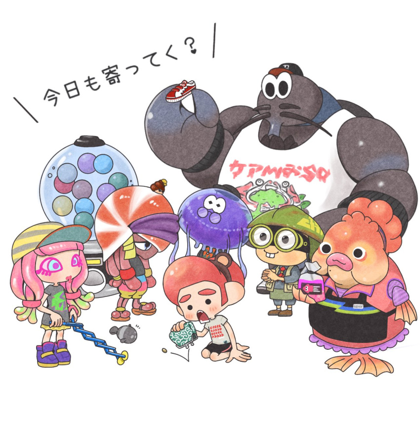 afro ambiguous_gender animal_humanoid anthozoan anthozoan_humanoid anthro arthropod bag broke brown_body cephalopod clownfish cnidarian cnidarian_humanoid coconut_crab coin crab crustacean cyprinid cypriniform decapoda female fish gnarly_eddy_(splatoon) goldfish group handbag harmony_(splatoon) hermit_crab hi_res humanoid japanese_text malacostracan male marigold_(splatoon) marine marine_humanoid mollusk mr._coco_(splatoon) nintendo octarian octoling omuomunya orange_body pomacentrid sea_anemone_humanoid sheldon_(splatoon) splatoon text translation_request wallet