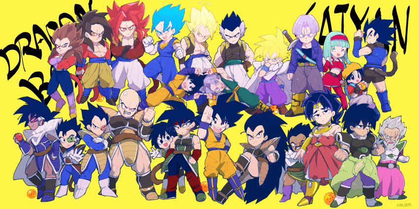 3girls 6+boys absurdres aged_up armor bad_id bad_pixiv_id bald bandana bardock beard black_hair blonde_hair blue_hair boots bra_(dragon_ball) bracer broly_(dragon_ball_super) broly_(dragon_ball_z) brother_and_sister brothers cloak commentary_request cropped_jacket crossed_arms dark_skin dougi dragon_ball dragon_ball_(object) dragon_ball_gt dragon_ball_heroes dragon_ball_legends dragon_ball_super dragon_ball_super_broly dragon_ball_z dual_persona earrings facial_hair food fruit fusion_dance gine gogeta gotenks grey_hair hairband headband highres husband_and_wife jacket jewelry long_hair metamoran_vest midriff moustache multiple_boys multiple_girls multiple_persona nappa navel pan_(dragon_ball) paragus_(dragon_ball_super) paragus_(dragon_ball_z) potara_earrings purple_hair raditz red_hair rice saiyan scar serious shallot_(dragon_ball) siblings smile son_gohan son_goku son_goten spiked_hair srm_burorisuto super_saiyan super_saiyan_1 super_saiyan_4 super_saiyan_blue sword tail tarble trunks_(dragon_ball) trunks_(future)_(dragon_ball) tullece vegeta vegetto very_long_hair weapon widow's_peak wristband