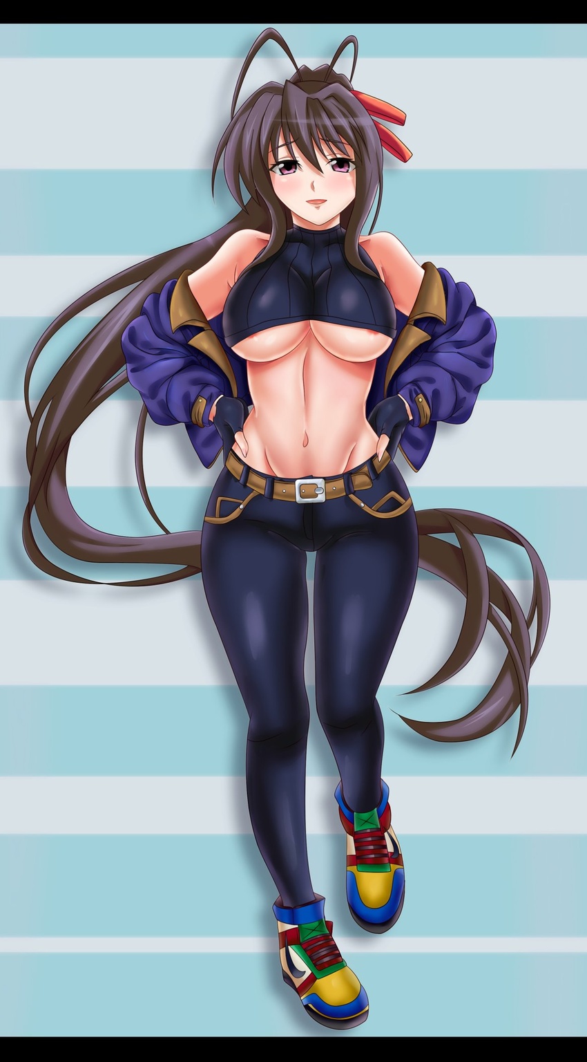 breasts commission female high_school_dxd highres himejima_akeno kozureokami20 open_clothes paid_reward patreon_reward simple_background smile solo