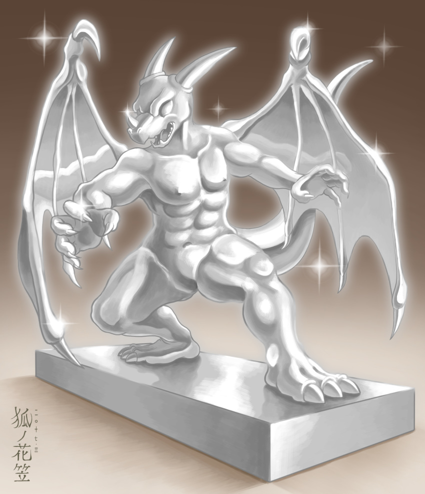 2017 abs absurd_res akanos anthro dragon glistening hanagasa hi_res inanimate_transformation male metal muscular muscular_anthro muscular_male mythological_creature mythological_scalie mythology nipples non-mammal_nipples pecs petrification scalie sculpture silver_(metal) solo statue tail transformation wings