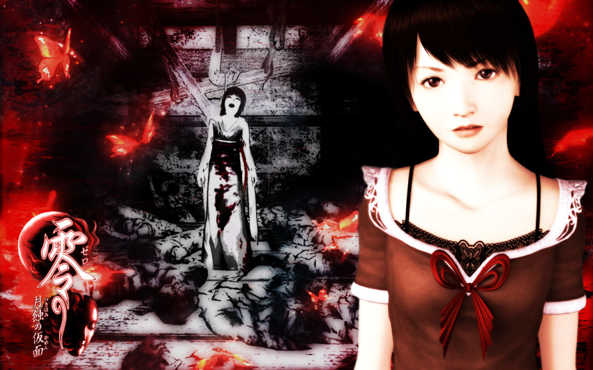 amakura_mio blood butterfly fatal_frame ghost mio_(fatal_frame) project_zero ribbon wallpaper zero