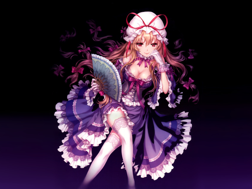 blonde_hair dress hat long_hair red_eyes ribbons touhou yakumo yukari