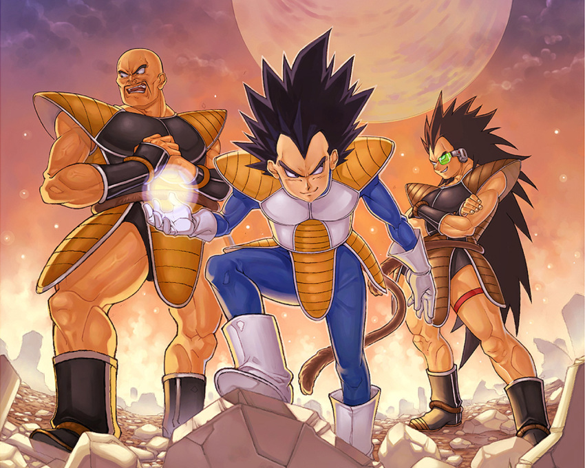 3boys dragon_ball dragon_ball_z highres ki male moon nappa raditz vegeta