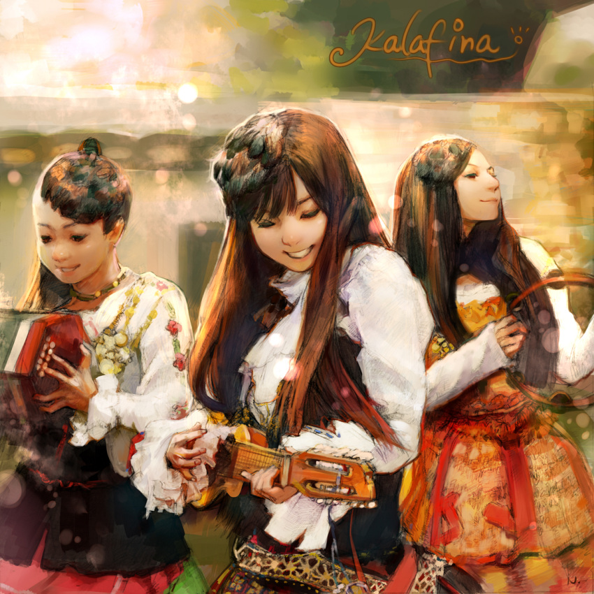 3girls album_cover bad_id bad_pixiv_id brown_hair concertina cover instrument kalafina kubota_keiko liyin_(neptune) long_hair masai_hikaru multiple_girls outaki_wakana photoshop_(medium) smile sora_no_woto