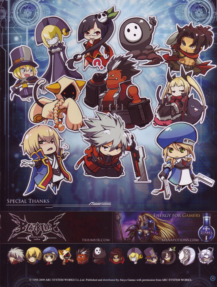 abs animal_ears arakune arc_system_works black_hair blazblue blazblue:_calamity_trigger blonde_hair carl_clover cat_ears cat_tail chibi everyone gii glasses gothic_lolita green_eyes gun hair_ornament hair_ribbon hakumen hat highres iron_tager kisaragi_jin litchi_faye_ling lolita_fashion long_hair nago nirvana noel_vermillion nu-13 official_art puppet rachel_alucard ragna_the_bloodedge red_eyes ribbon robot shishigami_bang sword tail taokaka top_hat very_long_hair weapon