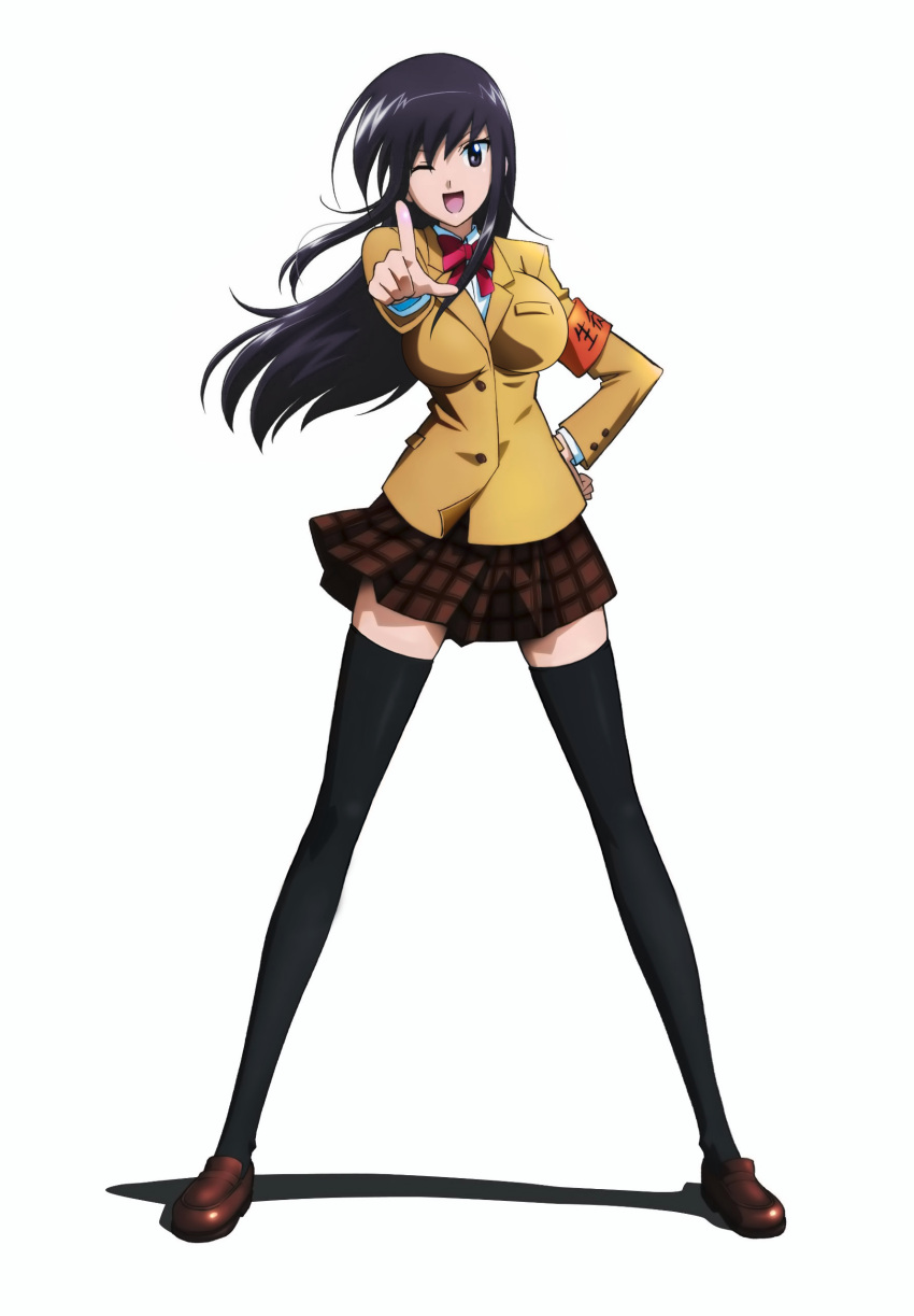 absurdres amakusa_shino armband breasts female highres long_hair one_eye_closed school_uniform seitokai_yakuindomo solo thighhighs zettai_ryouiki