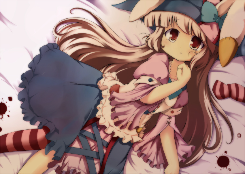 animal_ears blonde_hair blush bow bunny_ears bunnygirl hat irisu_kyouko irisu_syndrome long_hair red_eyes tatuyayosi