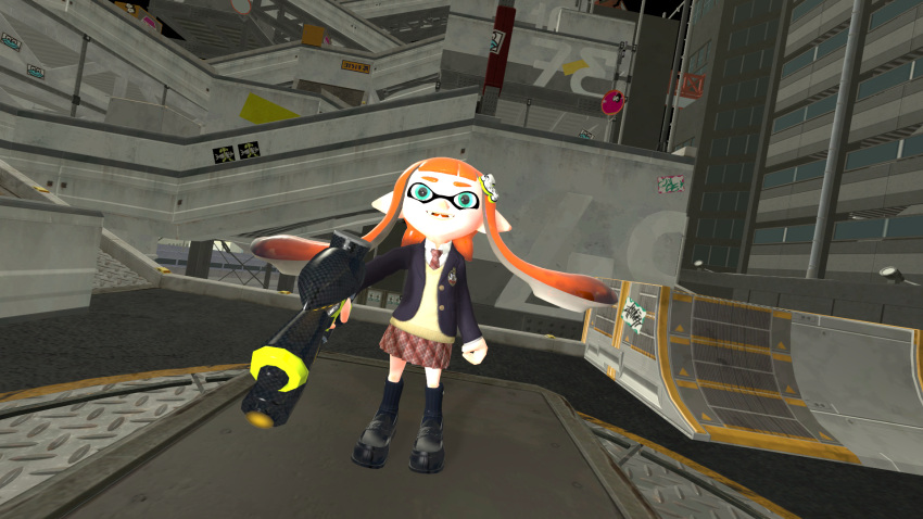 blue_eyes cephalopod clothing female hero_shot hi_res hybrid inkling inktoling marine mollusk nintendo octarian octoling orange_tentacles solo splatoon sylv_ink_(artist) sylv_ink_(character) tentacle