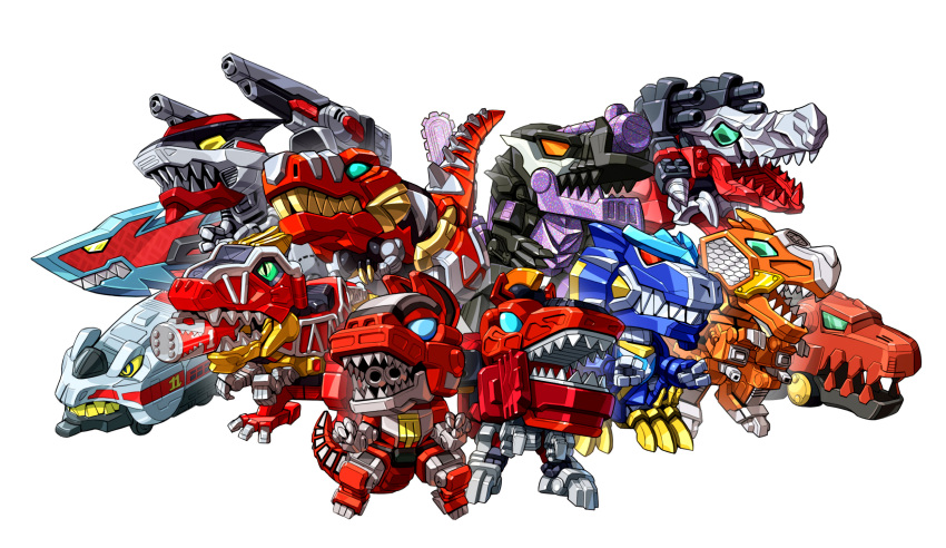 animification aqua_eyes bakuryuu_sentai_abaranger bakuryuu_tyrannosaurus chibi engine_sentai_go-onger engine_t-line gouzyuurex green_eyes highres jurantyranno kaizoku_sentai_gokaiger kikai_sentai_zenkaiger kishiryu_sentai_ryusoulger korean_commentary kyouryuu_origami kyouryuu_sentai_zyuranger mashin_sentai_kiramager mecha mirai_sentai_timeranger no_humans open_hands open_mouth otomonin_dinomaru robot samurai_sentai_shinkenger science_fiction sharp_teeth shoulder_cannon shugojuu_tyrannosaurus shuriken_sentai_ninninger smog_jouki super_sentai taedu teeth tensou_sentai_goseiger tokusatsu trait_connection tyramigo tyranno_headder tyrannosaurus_rex v-rex white_background yellow_eyes zyuden_sentai_kyoryuger zyudenryuu_gabutyra