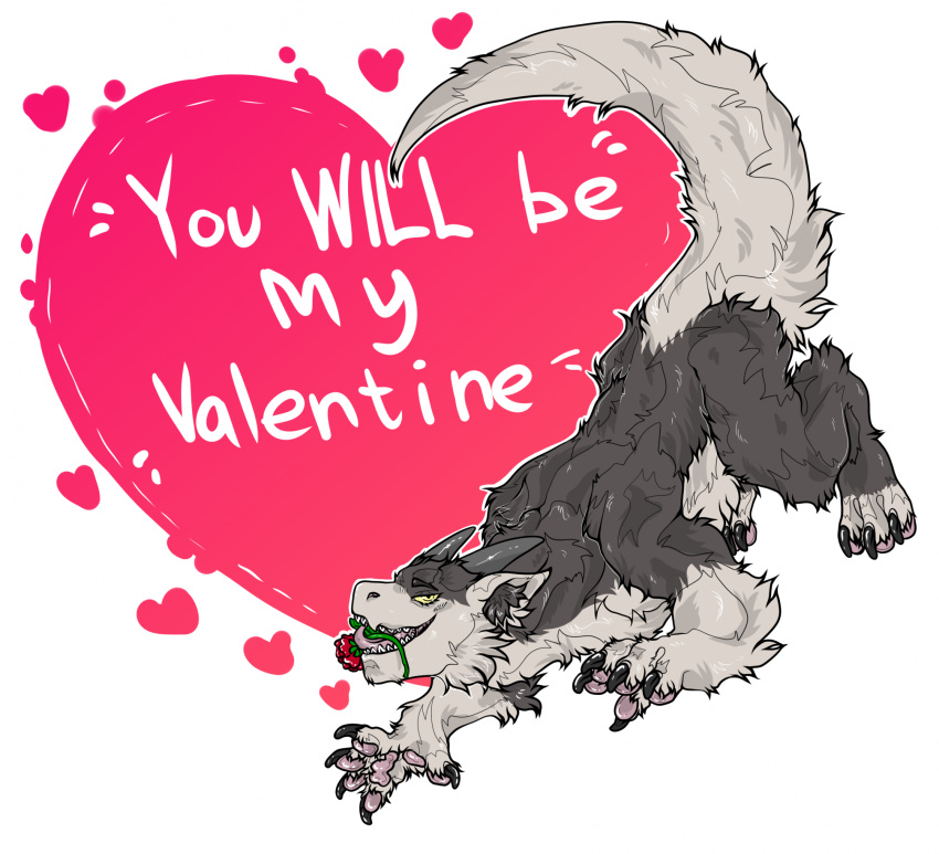 dpakollia dragon english_text feral flower fur furred_dragon furred_scalie hi_res holidays kira_(artist) male muscular muscular_feral mythological_creature mythological_scalie mythology plant romantic rose_(flower) scalie solo text valentine's_day valentine's_day_card