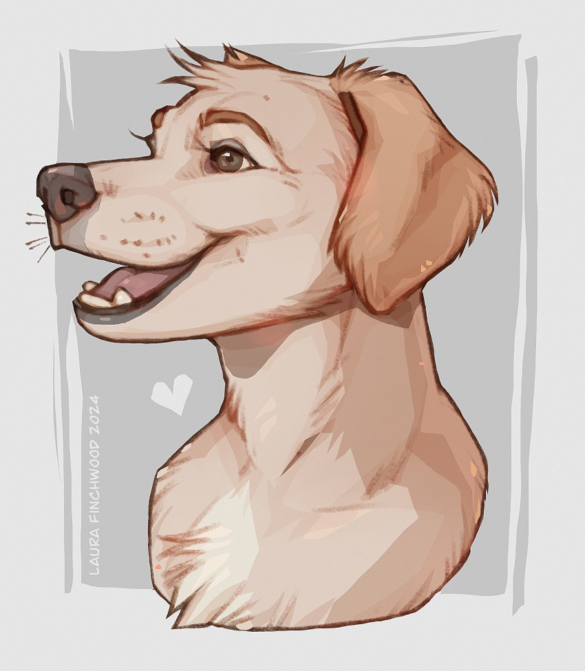 anthro bird_dog bust_portrait canid canine canis chest_tuft domestic_dog eyebrows eyelashes female finchwoodart golden_retriever heart_symbol hi_res hunting_dog lips mammal portrait retriever solo teeth thick_bottom_lip tuft whiskers