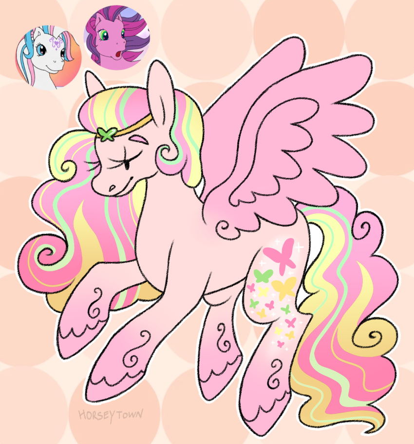 2021 artist_name blonde_mane blue_eyes blue_mane circlet closed_smile cloud_dancer_(babypaste) cutie_mark digital_drawing_(artwork) digital_media_(artwork) dot_eyes earth_pony equid equine eyebrows eyelashes fan_character feathered_wings feathering feathers female feral flat_colors fur fur_markings green_eyes green_mane green_tail greengrizz group hasbro hi_res hooves horse long_mane mammal mane markings mlp_g3 mouth_closed multicolored_mane multicolored_tail my_little_pony mythological_creature mythological_equine mythology open_mouth outline pegasus pink_body pink_eyebrows pink_fur pink_hooves pink_mane pink_tail pink_wings pony pre-g4 purple_mane quadruped side_view simple_background sky_wishes smile star_catcher_(pre-g4) tail tan_background trio unguligrade white_body white_fur white_outline wings yellow_tail