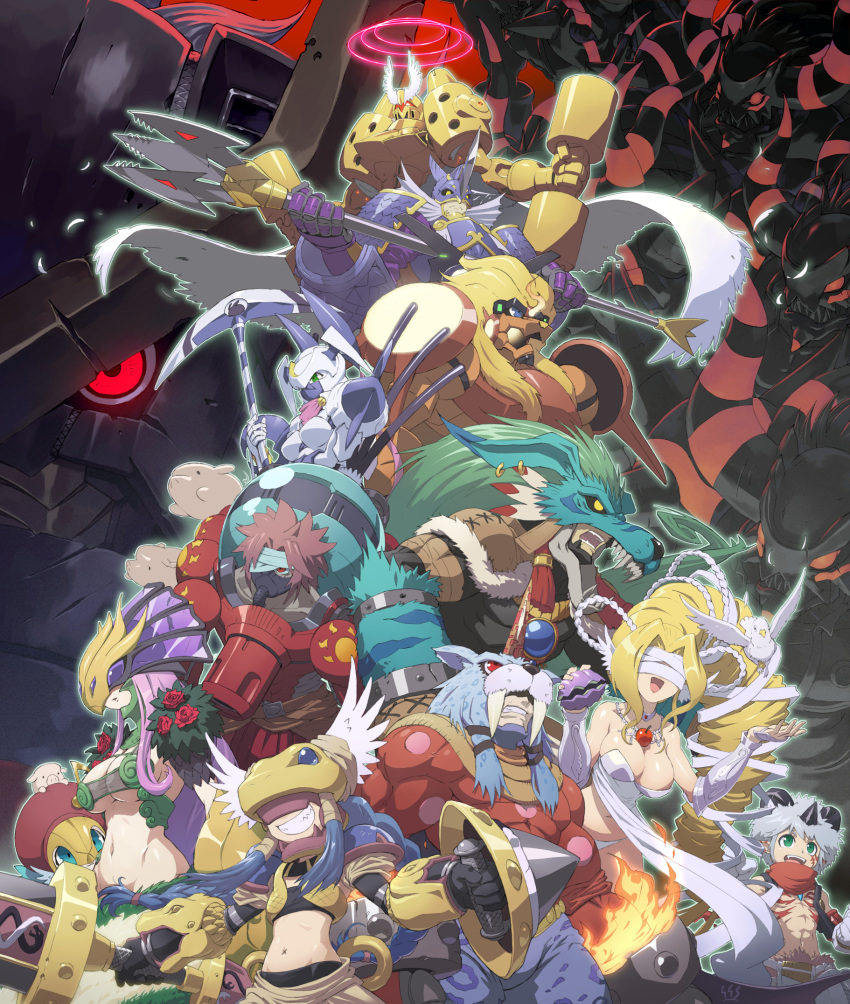 aegiomon anthro apollomon armor avian bandai_namco breasts canid canine ceresmon_medium dianamon digimon digimon_(species) elemental_creature elemental_humanoid female flora_fauna group hi_res hood humanoid jupitermon male mammal marsmon melee_weapon mercurymon minervamon navel neptunemon plant plant_humanoid plutomon polearm sasasi shield sirenmon spear sword titamon under_boob venusmon vulcanusmon weapon