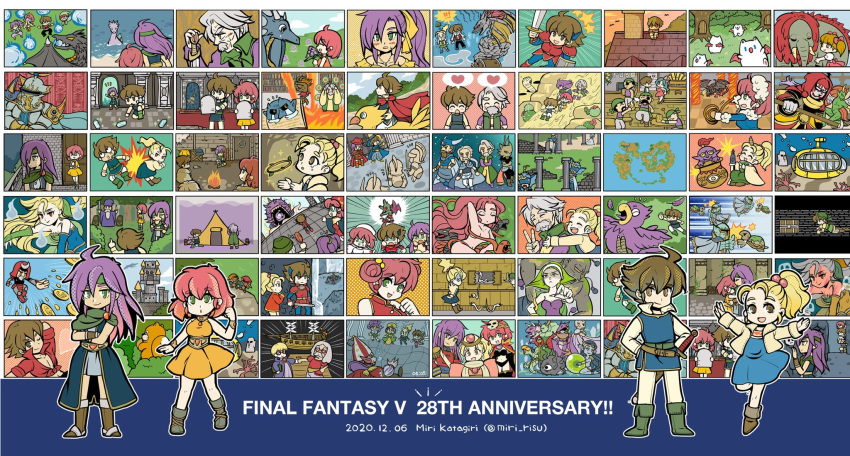 1other 6+boys 6+girls alexander_highwind_tycoon ambiguous_gender anniversary artist_name atmos bahamut_(final_fantasy) bartz_klauser beastmaster_(final_fantasy) blonde_hair boots brown_hair calofisteri cannoneer_(final_fantasy) catastrophe chocobo cid_(ff5) copyright_name dancer_(final_fantasy) dated dorgann_klauser enkidu_(ff5) exdeath facial_hair faris_scherwiz final_fantasy final_fantasy_5 galuf_halm_baldesion ghido gilgamesh_(final_fantasy) gogo grey_hair halicarnassus highres kelger_vlondett knight_(final_fantasy) krile_mayer_baldesion_(ff5) lenna_charlotte_tycoon magic_pot melusine_(ff5) mid_previa miri_(mirik) monk_(final_fantasy) moogle multiple_boys multiple_girls necromancer_(final_fantasy) necrophobe omega_(final_fantasy) oracle_(ff5) pink_hair purple_hair samurai_(final_fantasy) shinryuu_(final_fantasy) submarine summoner_(final_fantasy) syldra thief_(final_fantasy) twitter_username watercraft white_mage_(final_fantasy) xezat_matias_surgate