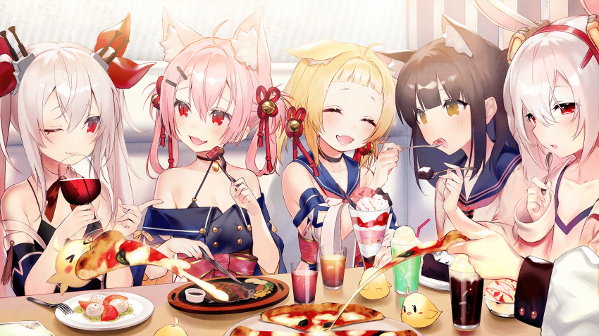 animal_ears ariake_(azur_lane) asagi_yuna azur_lane bunny_ears cleavage hatsushimo_(azur_lane) laffey_(azur_lane) nekomimi seifuku vampire_(azur_lane) yuugure_(azur_lane)