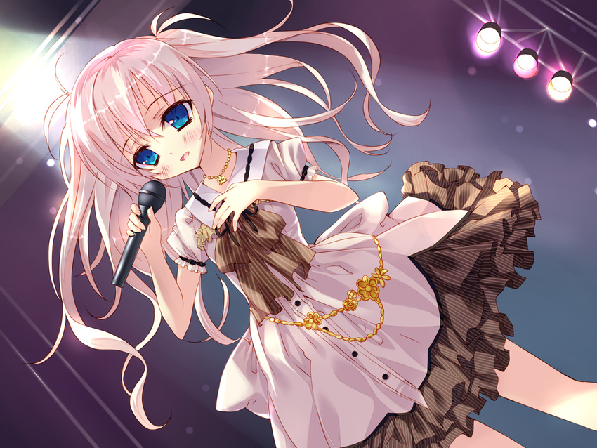 blonde_hair blue_eyes chiisana_kanojo_no_sayokyoku dress feng game_cg katagai_shione long_hair microphone necklace tsurusaki_takahiro