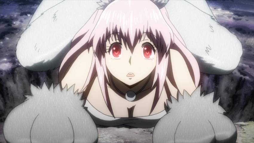 :o animal_ears breasts bunny bunny_arms bunny_ears bunny_girl bunny_legs cleavage collarbone eyebrows_visible_through_hair female highres inaba_ui killing_bites large_breasts long_hair navel pink_hair red_eyes sitting smile solo