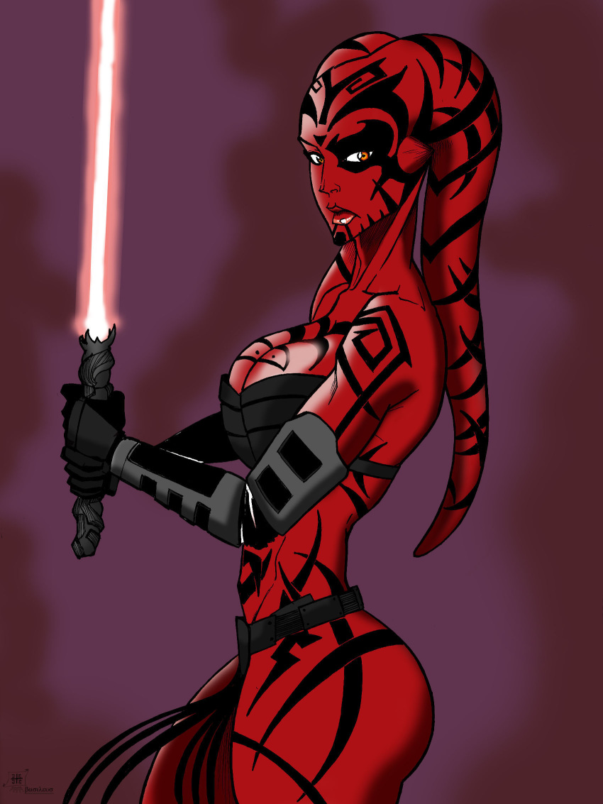 1girls alien alien_girl basileus darth_talon female female_only lightsaber red_skin sith solo star_wars star_wars:_legacy tattoo twi'lek