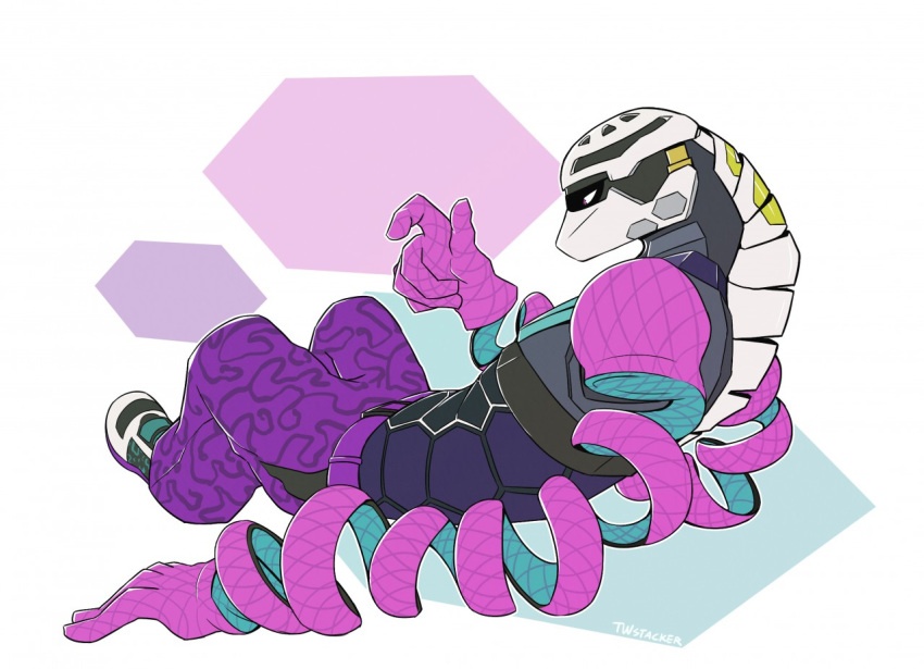 anthro armor arms_(game) biped blush bottomwear clothed clothing cobra footwear kid_cobra male narrowed_eyes nintendo pants pink_eyes reptile scalie shirt shoes simple_background sitting snake solo spread_legs spreading squint topwear twstacker