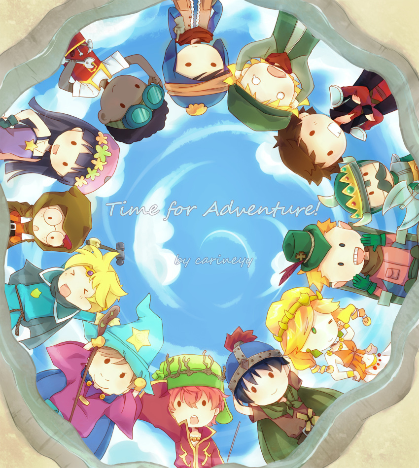 6+boys animification black_hair blonde_hair brothers brown_hair butters_stotch cape carine chibi clyde_donovan coat commentary_request craig_tucker dark_skin dougie_o'connell dress eric_cartman female fur_hat gloves green_eyes hat helmet highres holding holding_staff ike_broflovski kenny_mccormick kyle_broflovski long_hair male_focus multiple_boys orange_hair otoko_no_ko photoshop_(medium) red_hair short_hair siblings smile south_park south_park:_the_stick_of_truth staff stan_marsh tiara timmy_burch tweek_tweak ushanka wendy_testaburger wheelchair witch_hat