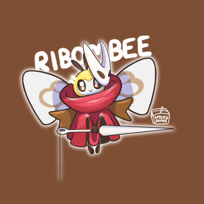 1:1 :> ambiguous_gender arthropod brown_eyes cloak clothing cosplay generation_7_pokemon hi_res holding_object holding_weapon hollow_knight hornet_(hollow_knight) insect_wings kunai looking_at_viewer mask melee_weapon nintendo pokemon pokemon_(species) ribombee simple_background smilky_shake solo stick_arms team_cherry thick_limbs weapon white_body white_skin wings yellow_body yellow_skin