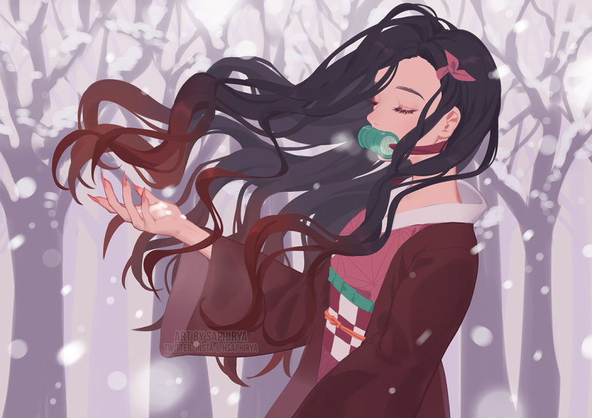 black_hair kamado_nezuko kimetsu_no_yaiba long_hair saphirya snow