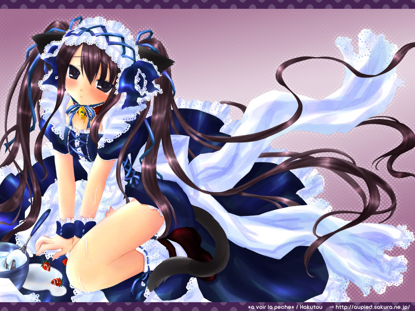 animal_ears au_pied blue_hair cat_ears copyright_request female highres legs long_hair maid sad solo tears