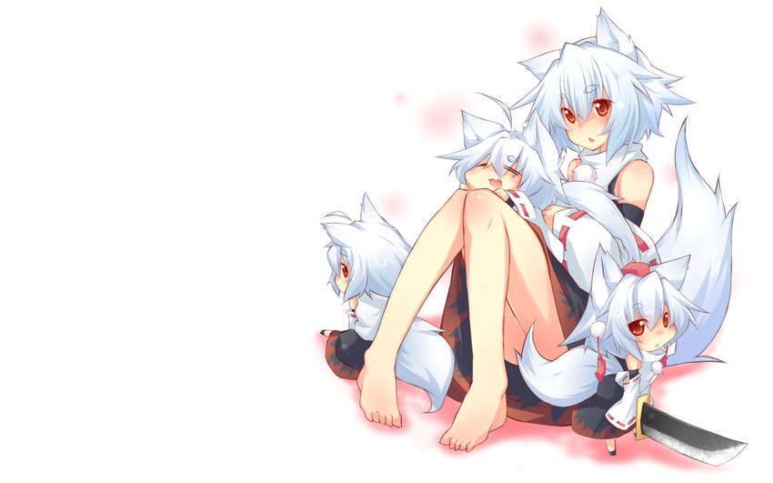 animal_ears hat inubashiri_momiji kazami_mioyoru red_eyes short_hair sword tail touhou weapon white white_hair wolfgirl