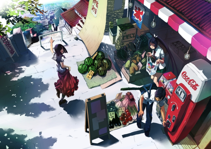 food fruit market mawari_madoka natsume_aya takayanagi_masataka tenjou_tenge watermelon