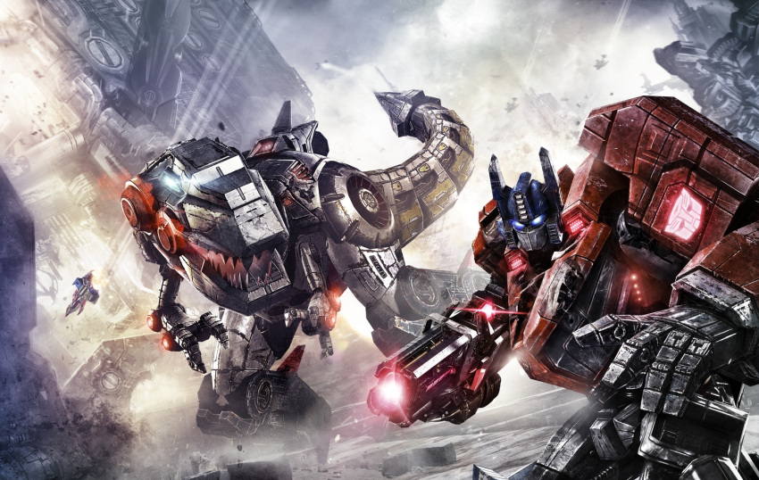 artist_request autobot battle cybertron epic grimlock mecha no_humans oldschool optimus_prime realistic robot science_fiction transformers transformers:_fall_of_cybertron