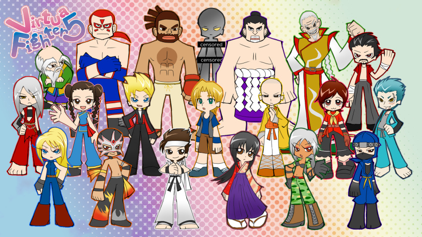 6+boys 6+girls abs absolutely_everyone bald bar_censor bare_shoulders blonde_hair bodysuit brad_burns censored character_request chinese_clothes dark_skin dougi dural eileen_(virtua_fighter) el_blaze everyone hakama hakama_skirt highres hinogami_goh jacky_bryant japanese_clothes jean_kujo jeffry_mcwild kage-maru lau_chan lei-fei lion_rafale long_hair martial_arts_belt multiple_boys multiple_girls ninja nude old old_man pai_chan panty_&_stocking_with_garterbelt parody ponytail sarah_bryant shaolin_monk shun_di skirt soudou_utsumi style_parody sumo taka-arashi umenokouji_aoi vanessa_lewis virtua_fighter wolf_hawkfield yuki_akira