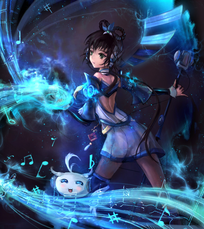 absurdres beamed_eighth_notes beamed_sixteenth_notes commentary_request dotted_quarter_note eighth_note eighth_rest female flat_sign highres luo_tianyi microphone musical_note photoshop_(medium) quarter_note sharp_sign sixteenth_note staff_(music) tian_dian treble_clef vocaloid vsinger xiezhuyu