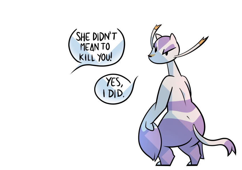 2021 angry anthro biped black_nose dialogue dipstick_tail english_text female fur generation_5_pokemon hi_res jo_(potoobrigham) long_tail markings mienshao nintendo pokemon pokemon_(species) potoobrigham purple_body purple_fur purple_tail_tip simple_background solo speech_bubble standing tail tail_markings text white_background white_body white_fur white_tail