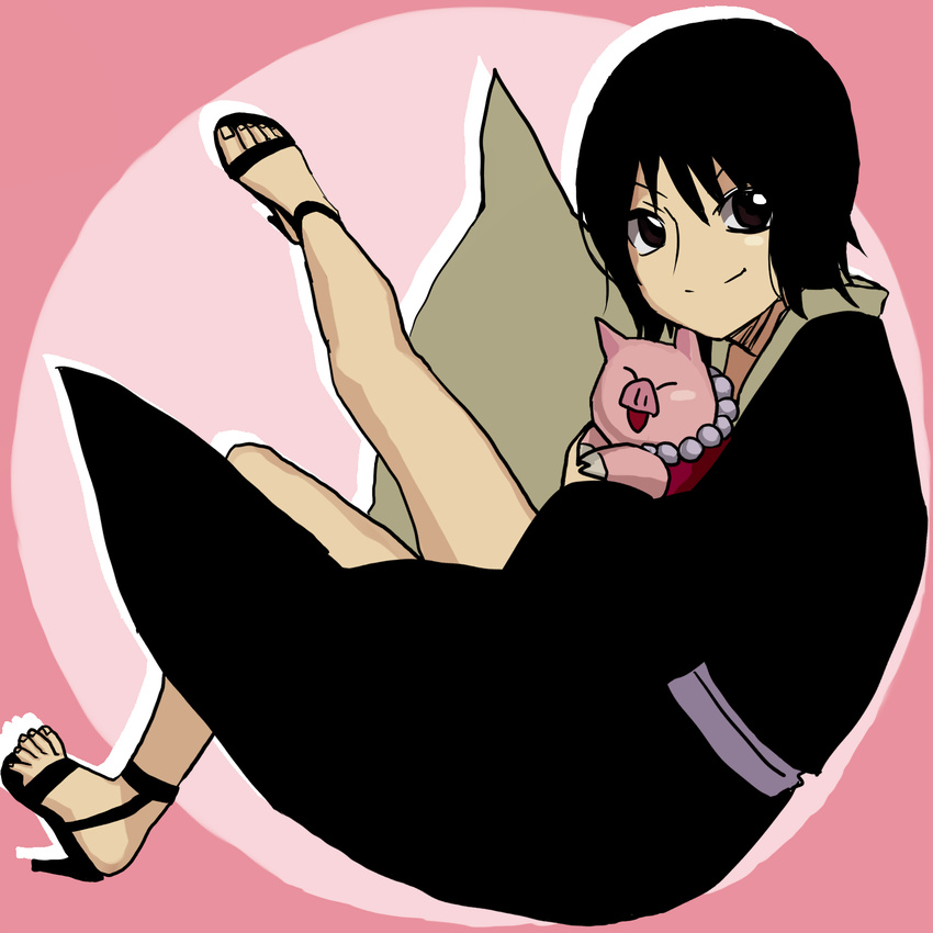 black_eyes black_hair female high_heels japanese_clothes kuukai_(adexi) legs looking_at_viewer naruto pig shizune_(naruto) short_hair smile tonton_(naruto)