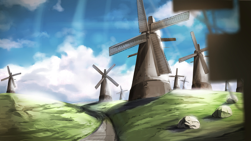 clouds grass landscape maimai11 original scenic sky windmill