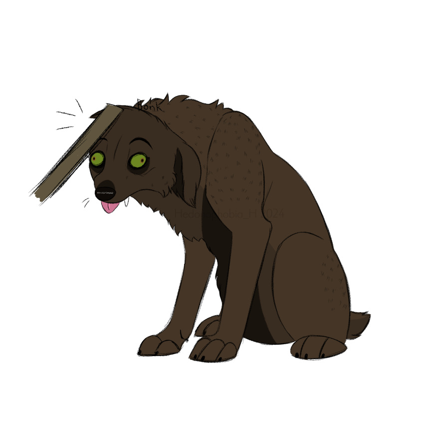 blep bonk brown_body brown_fur canid canine canis disney domestic_dog fangs female feral fur goofy_(disney) green_eyes hed(hedonophobia_h) hedonophobia_h hi_res hybrid mammal meme solo spots teeth tongue tongue_out