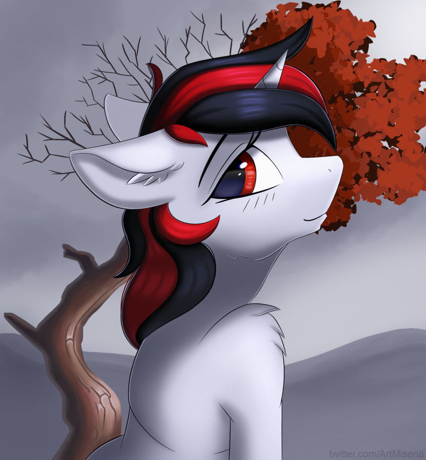 absurd_res autumn black_hair blackjack_(fallout_equestria) crossover equid equine fallout fallout_equestria fan_character fanfiction female feral foe:_project_horizons friendship_is_magic fur hair hasbro hi_res horn horse mammal microsoft miseriaart multicolored_hair my_little_pony mythological_creature mythological_equine mythology pony quadruped red_eyes red_hair solo two_tone_hair unicorn white_body white_fur