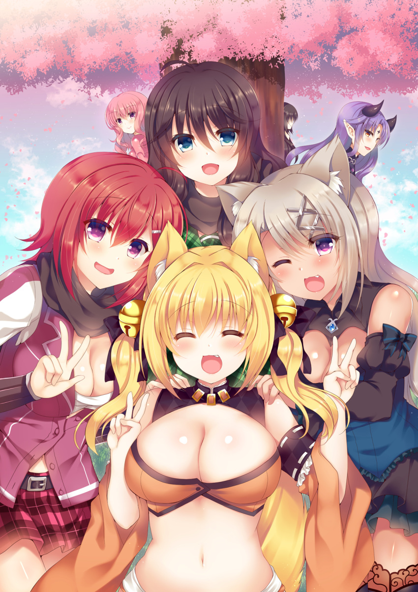 animal_ears cleavage horns pointy_ears sakura_spirit suzunone_rena thighhighs