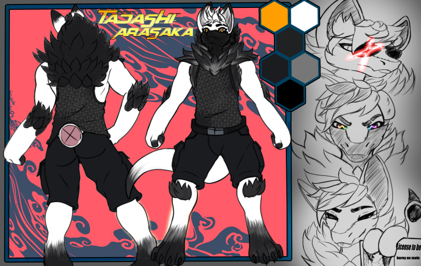 absurd_res anthro ass axelwolf eyewear facial_expressions glasses hi_res male model_sheet papa_gen papa_gen_(species) papagen paws solo standing tadashi_arasaka