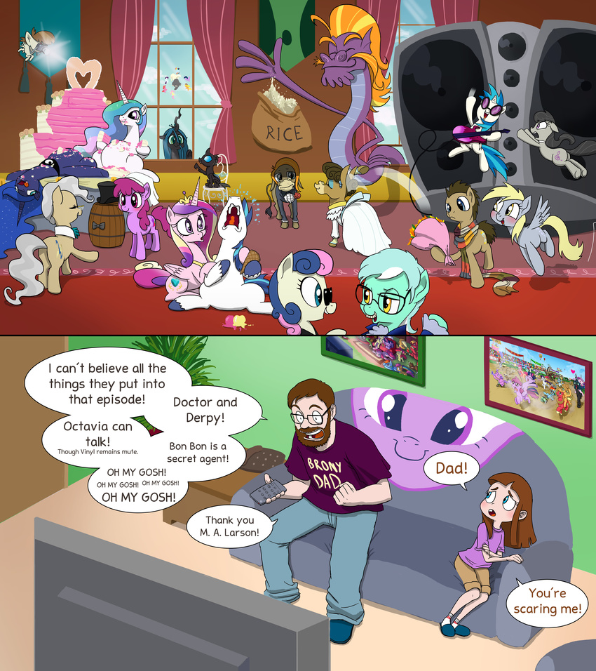 2015 absurd_res alicorn applejack_(mlp) arthropod asinus blue_body blue_fur blush bodily_fluids bonbon_(mlp) brown_body brown_feathers changeling cranky_doodle_donkey_(mlp) crying daughter_(lore) derpy_hooves doctor_whooves_(mlp) donkey doublewbrothers earth_pony english_text equid equine eyewear father_(lore) father_and_child_(lore) father_and_daughter_(lore) feathered_wings feathers featherweight_(mlp) female feral fluttershy_(mlp) friendship_is_magic fur glasses grey_body grey_feathers group hair hasbro hi_res hooves horn horse human insect_wings lyra_heartstrings_(mlp) male mammal matilda_(mlp) mayor_mare_(mlp) multicolored_hair my_little_pony mythological_creature mythological_equine mythology octavia_(mlp) parent_(lore) parent_and_child_(lore) parent_and_daughter_(lore) pegasus pink_body pink_feathers pinkie_pie_(mlp) pony princess_cadance_(mlp) princess_celestia_(mlp) princess_luna_(mlp) purple_body purple_fur purple_hair queen_chrysalis_(mlp) rainbow_dash_(mlp) rarity_(mlp) scared sea_serpent shining_armor_(mlp) steven_magnet_(mlp) tears text tongue tongue_out twilight_sparkle_(mlp) two_tone_hair unicorn vinyl_scratch_(mlp) wings