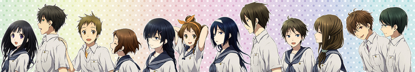 5boys 6+girls chitanda_eru commentary_request fukube_satoshi highres hyouka ibara_mayaka irisu_fuyumi juumonji_kaho kamiyama_high_school_uniform_(hyouka) kouchi_ayako kugayama_muneyoshi multiple_boys multiple_girls oreki_houtarou photoshop_(medium) rito453 sawakiguchi_misaki school_uniform serafuku tanabe_jirou toogaito_masashi wide_image yuasa_shouko