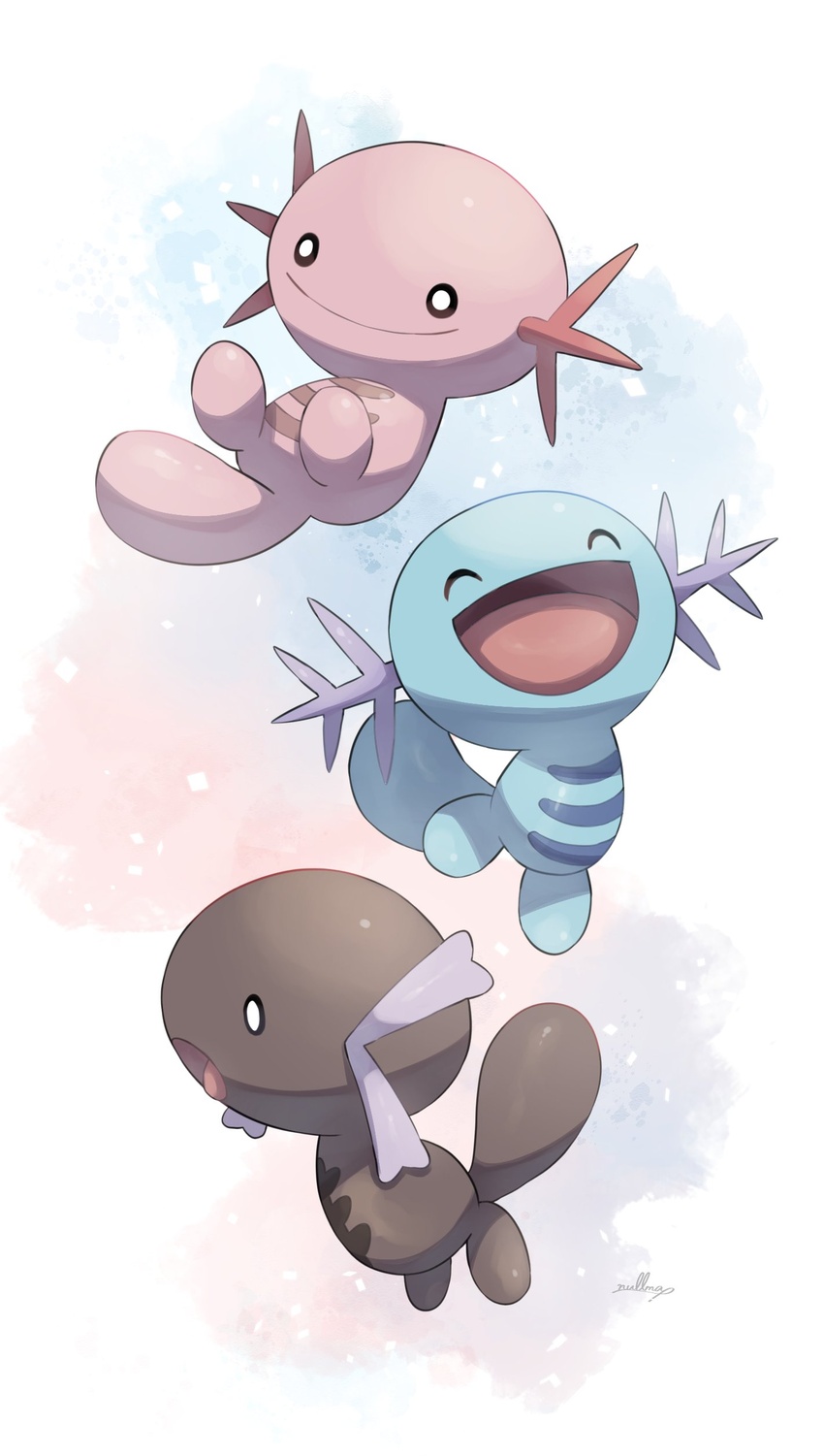 absurdres alternate_color artist_name closed_eyes highres no_humans nullma open_mouth paldean_wooper pokemon pokemon_(creature) shiny_pokemon signature simple_background tail watermark wooper