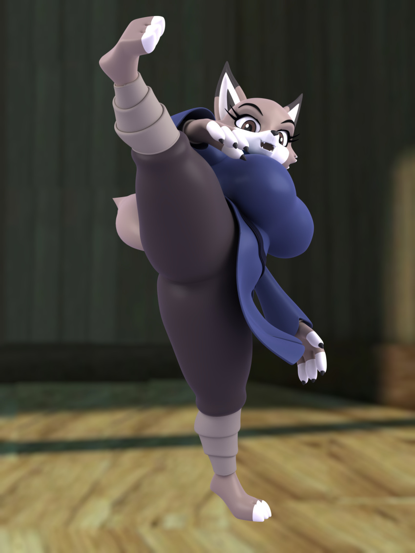 2024 3:4 3d_(artwork) anthro argos90 big_breasts blender_(artwork) blender_cycles breasts canid canine clothed clothing corsac_fox digital_media_(artwork) digitigrade dreamworks female flexible fox fully_clothed hi_res kung kung_fu_panda looking_at_viewer mammal one_leg_up open_mouth pose raised_leg solo splits spread_legs spreading standing true_fox vertical_splits zhen_(kung_fu_panda)