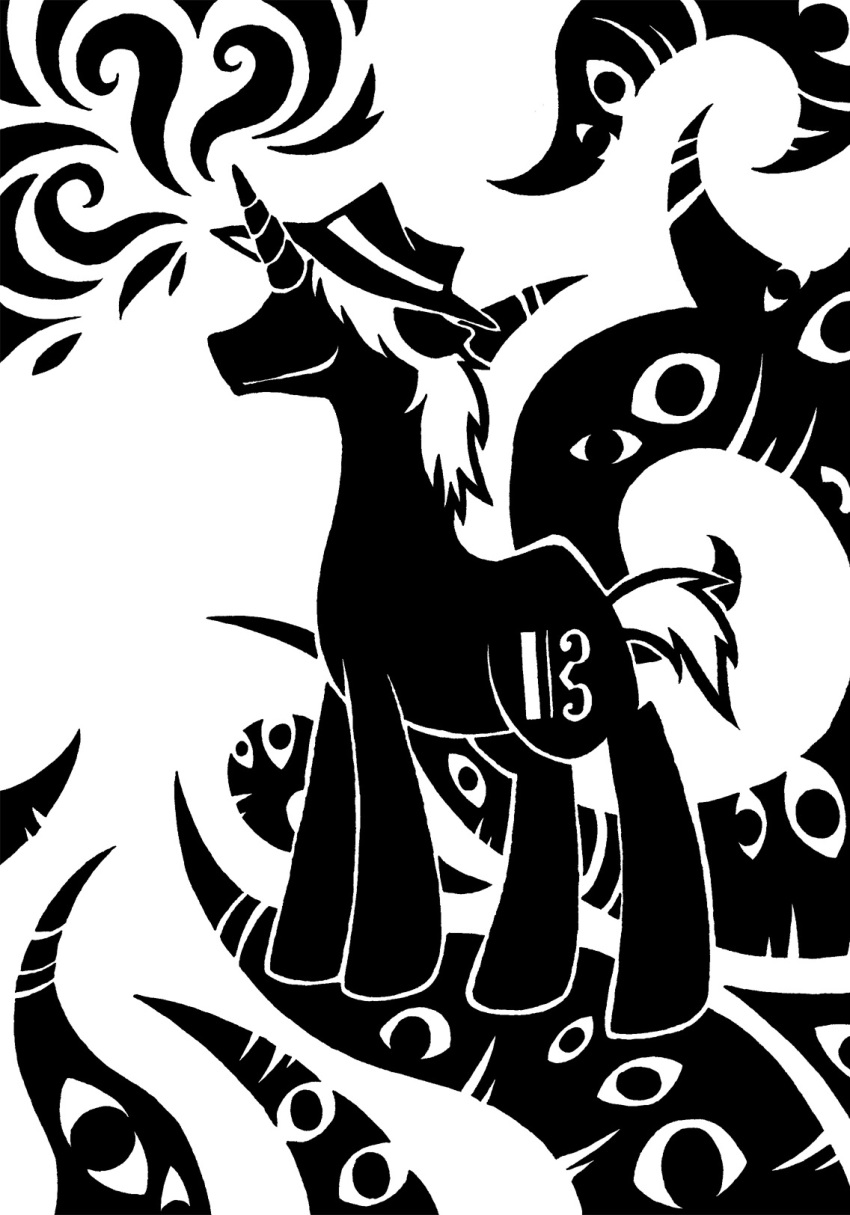 1_horn 2014 alto_clef alto_clef_(scp_foundation) black_and_white closed_smile clothing cutie_mark digital_drawing_(artwork) digital_media_(artwork) equid equine fan_character feral grin hair hasbro hat hat_only headgear headgear_only headwear headwear_only hi_res hooves horn horse male mammal mane monochrome mostly_nude mouth_closed musical_note my_little_pony mythological_creature mythological_equine mythology pony prick_ears quadruped restricted_palette scp_foundation short_hair short_tail silhouette simple_background smile solo standing straight_horn sunnyclockwork tail tentacle tentacle_eye unguligrade unicorn unicorn_horn white_background